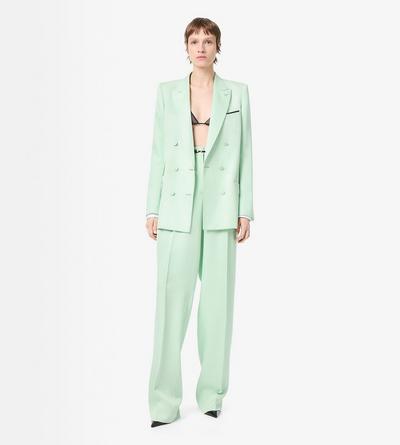 TOM FORD SILK PALE MINT DOUBLE BREASTED PEAK LAPEL JACKET HEAVY SILK TWILL