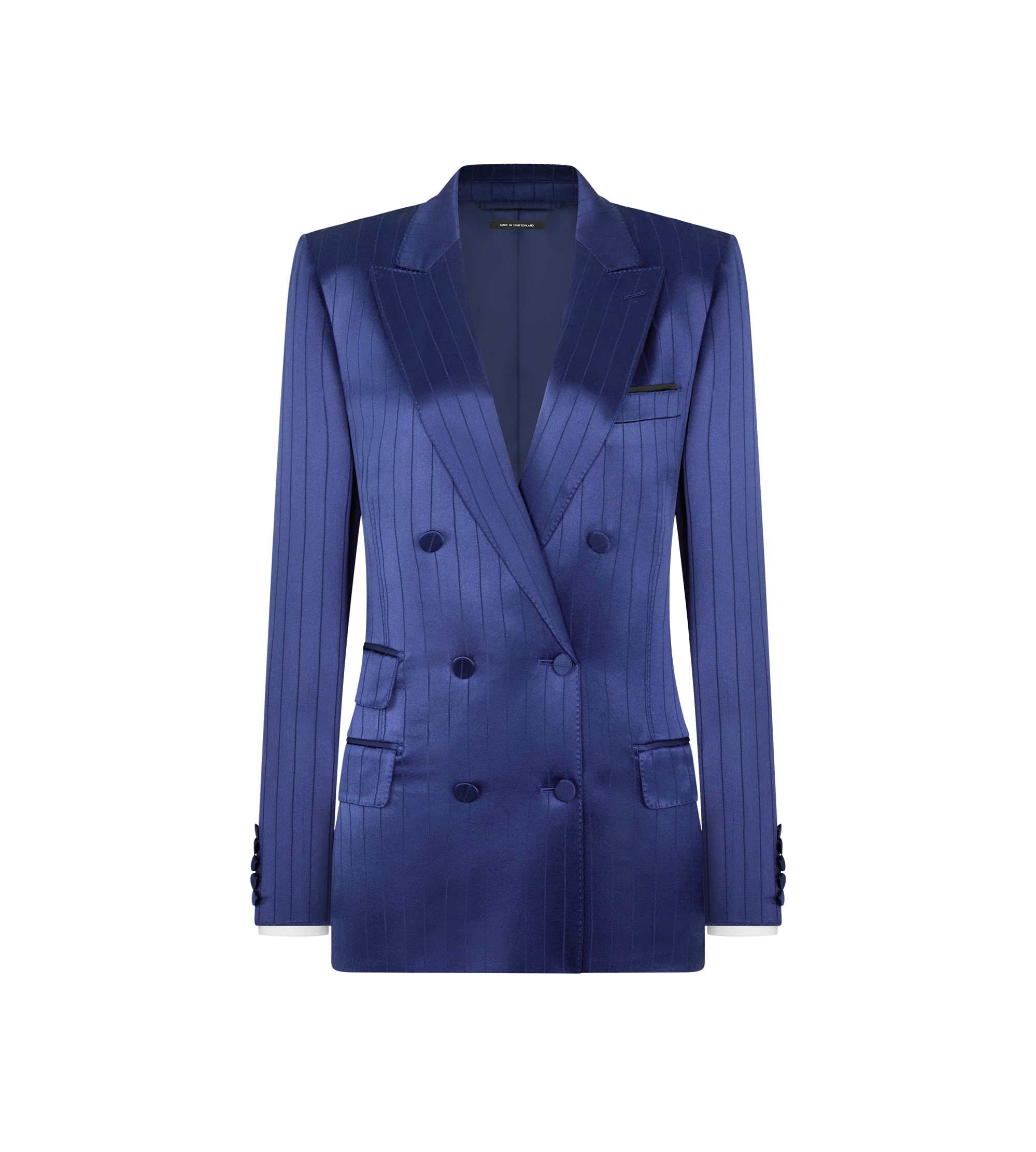 DOUBLE BREASTED PEAK LAPEL STRIPED JACKET