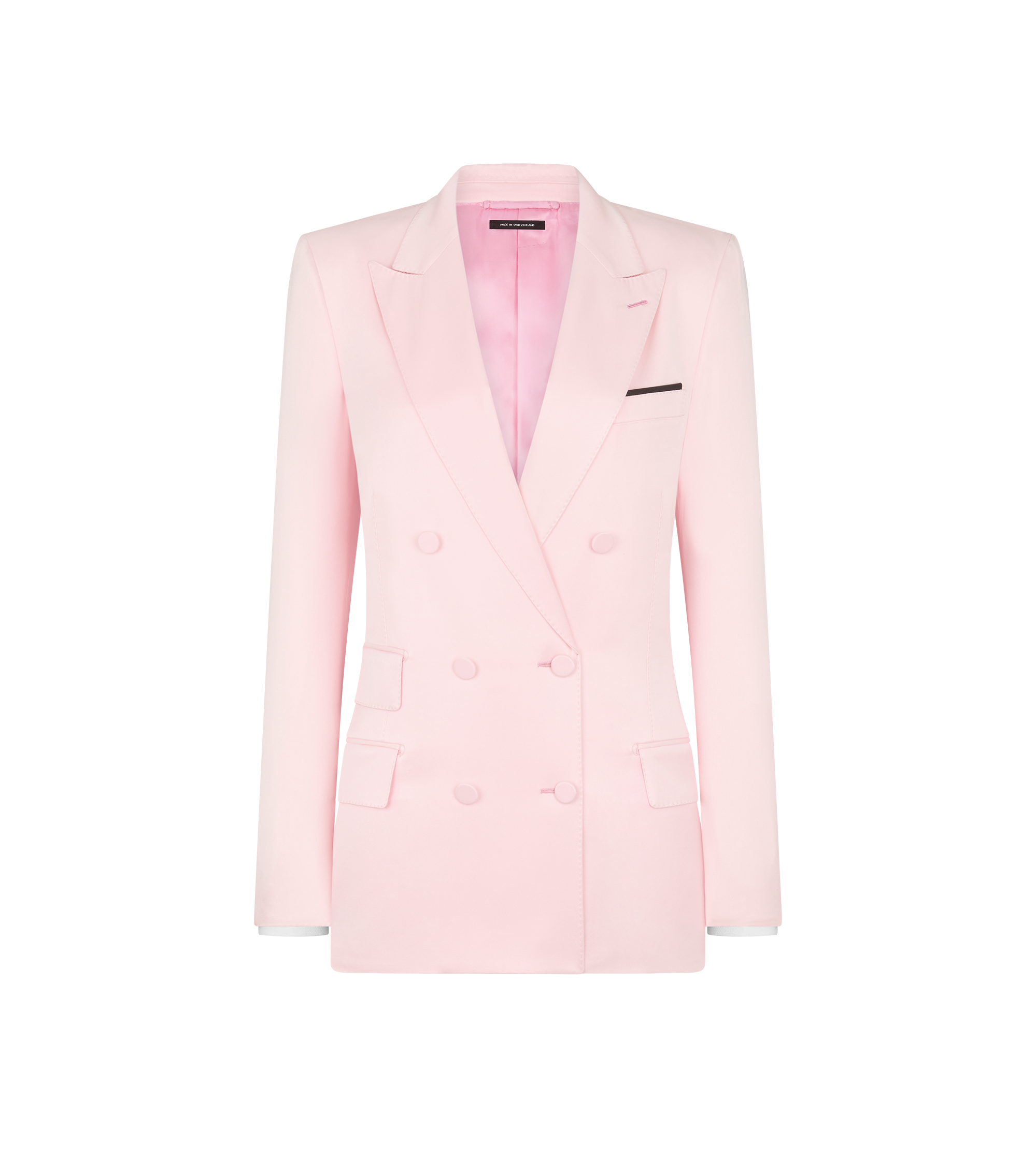 SILK SATIN DOUBLE BREASTED PEAK LAPEL JACKET