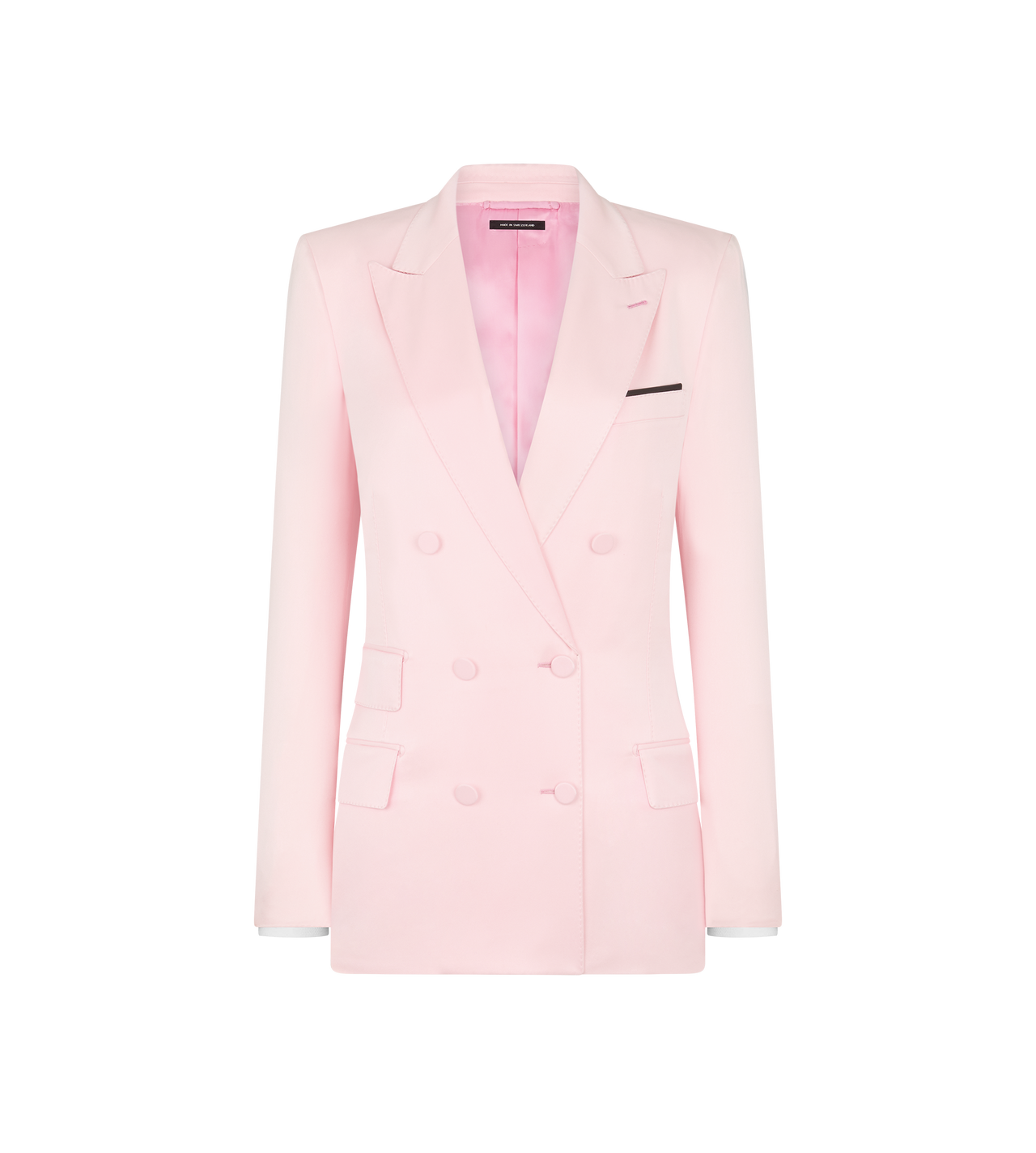 TOM FORD SILK CANDY PINK SILK SATIN DOUBLE BREASTED PEAK LAPEL JACKET