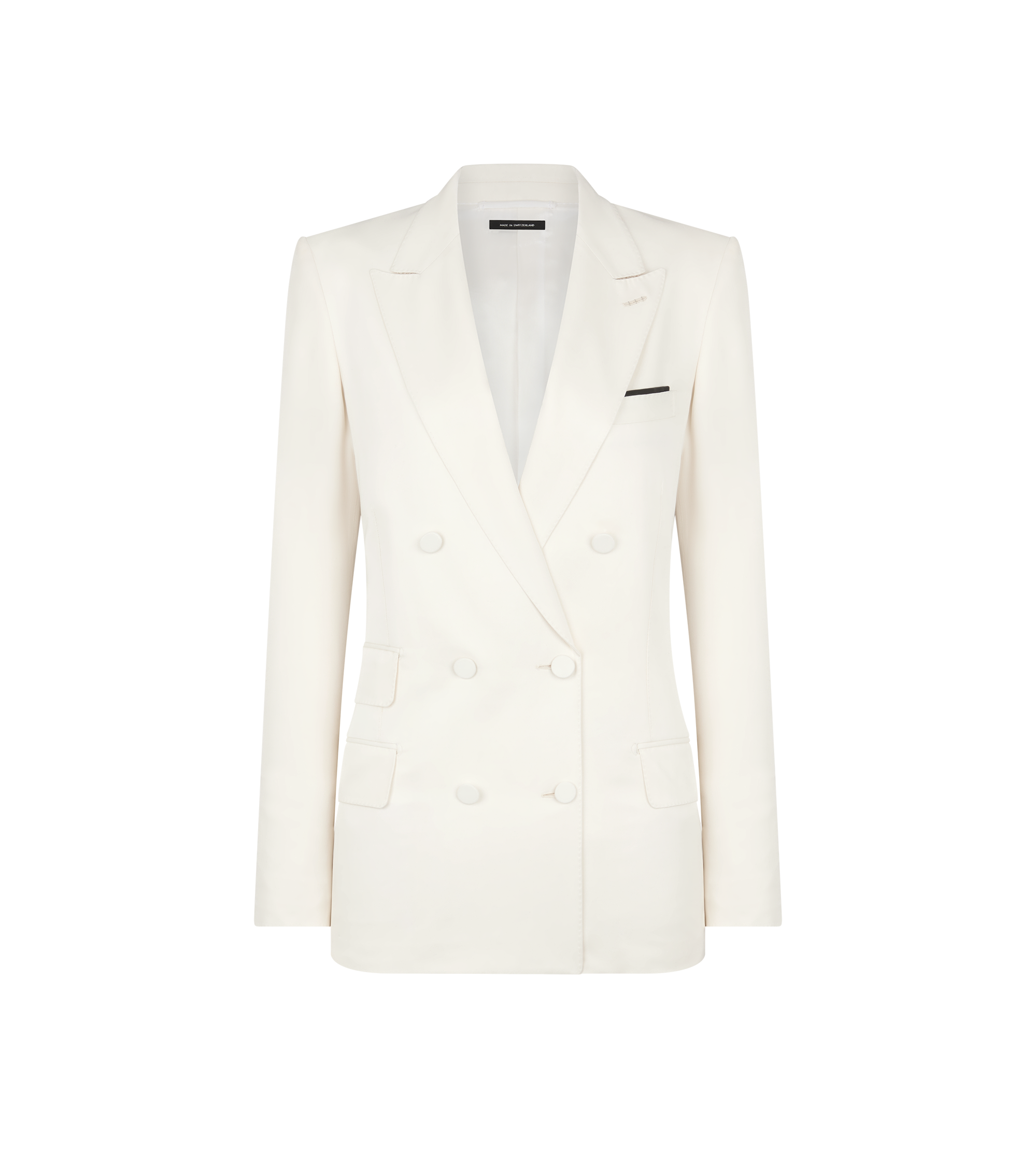 DOUBLE BREASTED PEAK LAPEL HEAVY SILK TWILL JACKET