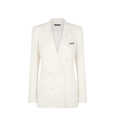 TOM FORD SILK OFF WHITE DOUBLE BREASTED PEAK LAPEL HEAVY SILK TWILL JACKET