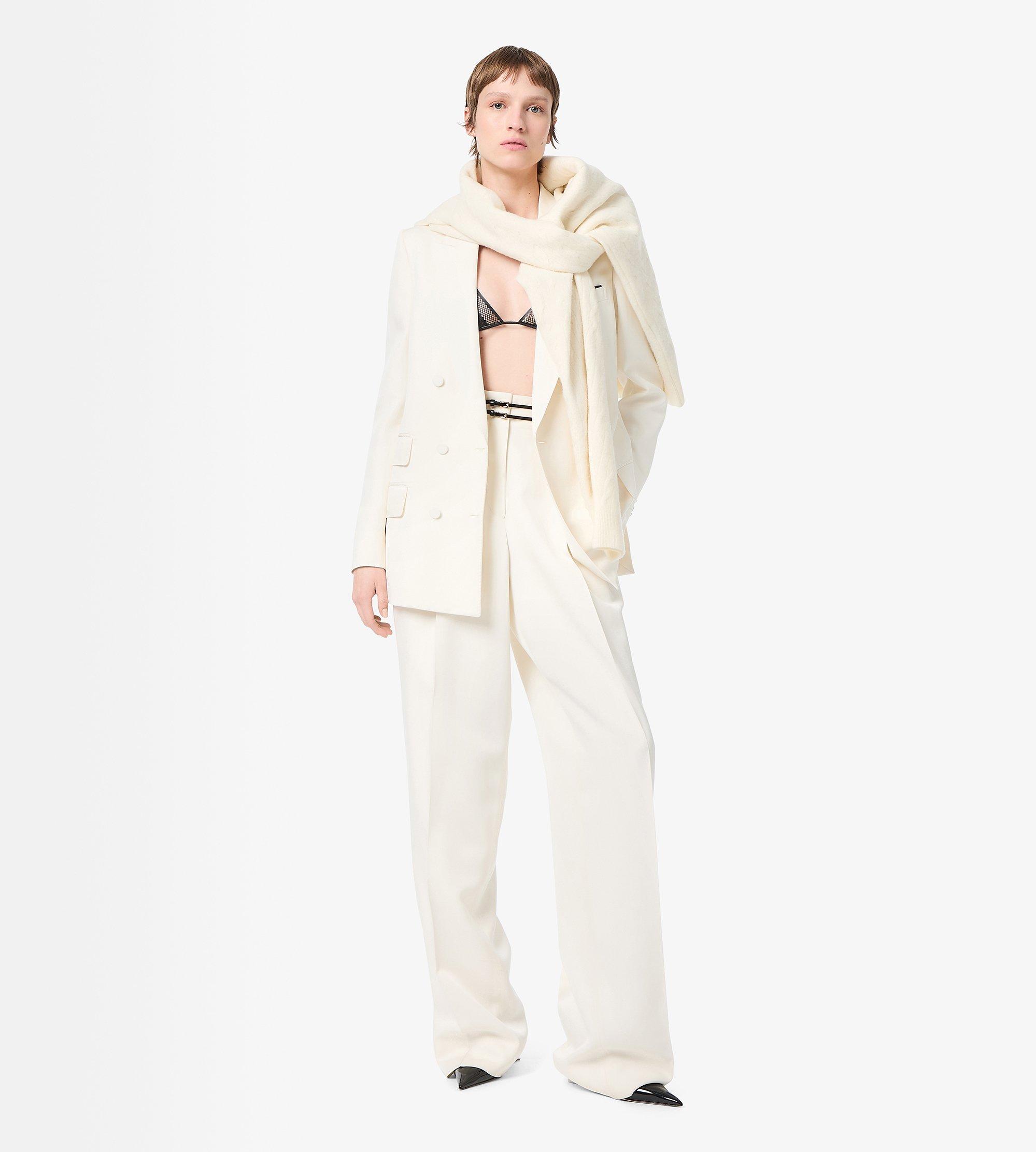 DOUBLE BREASTED PEAK LAPEL HEAVY SILK TWILL JACKET