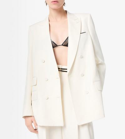 TOM FORD SILK OFF WHITE DOUBLE BREASTED PEAK LAPEL HEAVY SILK TWILL JACKET