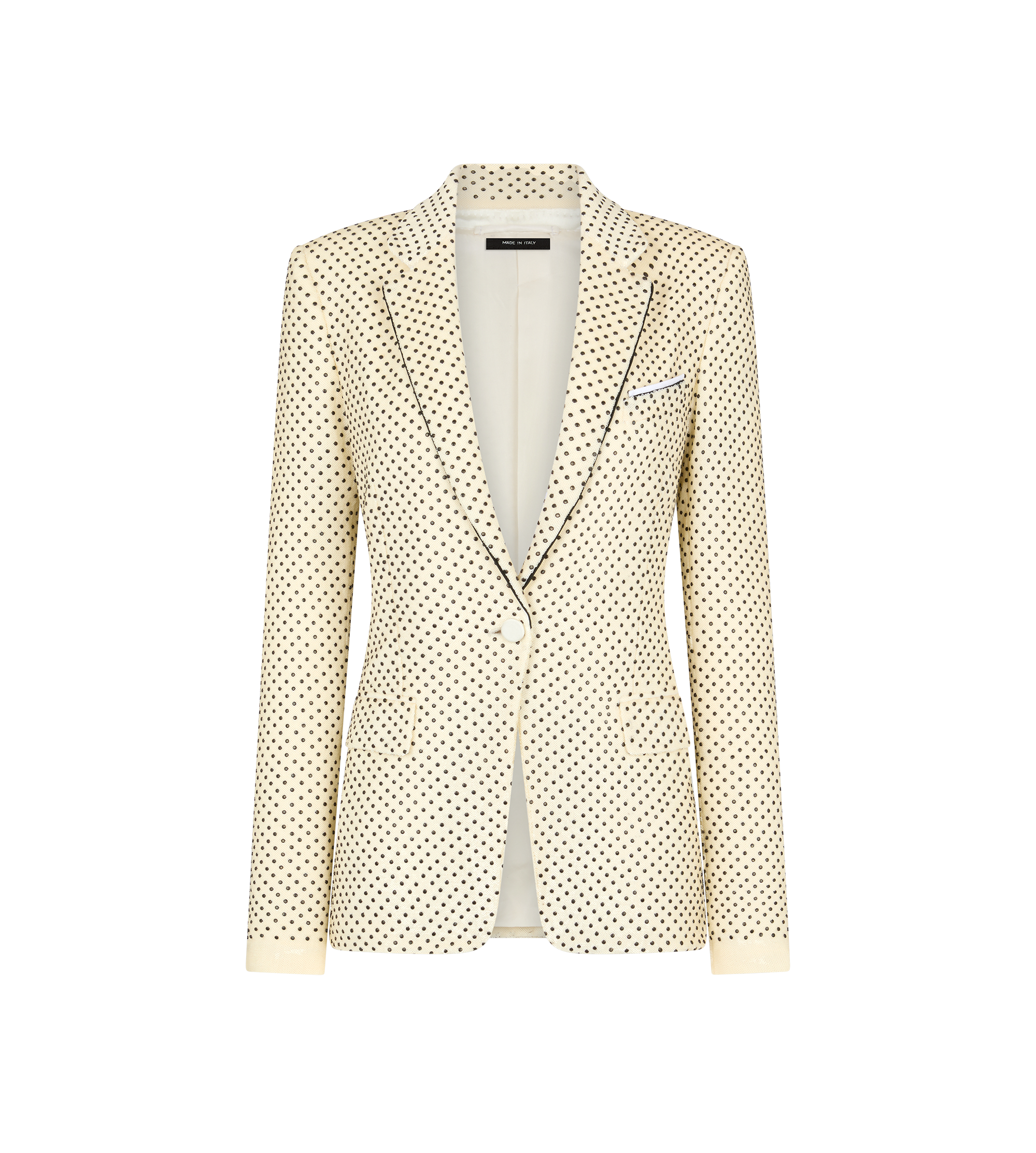 SINGLE BREASTED NOTCH LAPEL JACKET WITH PIPING AND EMBROIDERY