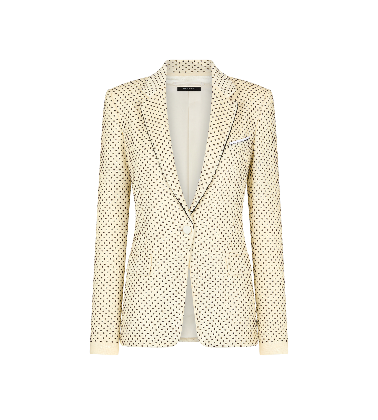 TOM FORD EMBROIDERY CREAM+BLACK SINGLE BREASTED NOTCH LAPEL JACKET WITH PIPING AND EMBROIDERY