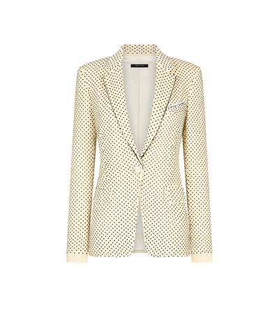 TOM FORD EMBROIDERY CREAM+BLACK SINGLE BREASTED NOTCH LAPEL JACKET WITH PIPING AND EMBROIDERY