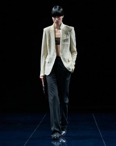 TOM FORD EMBROIDERY CREAM+BLACK SINGLE BREASTED NOTCH LAPEL JACKET WITH PIPING AND EMBROIDERY