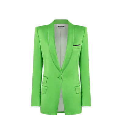 TOM FORD SILK WOOL BLEND SEAGRASS SINGLE BREASTED SHAWL LAPEL SILK WOOL JACKET