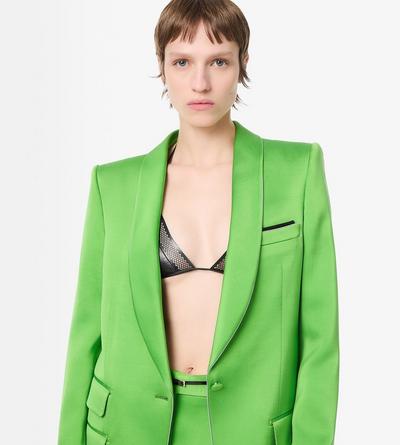 TOM FORD SILK WOOL BLEND SEAGRASS SINGLE BREASTED SHAWL LAPEL SILK WOOL JACKET