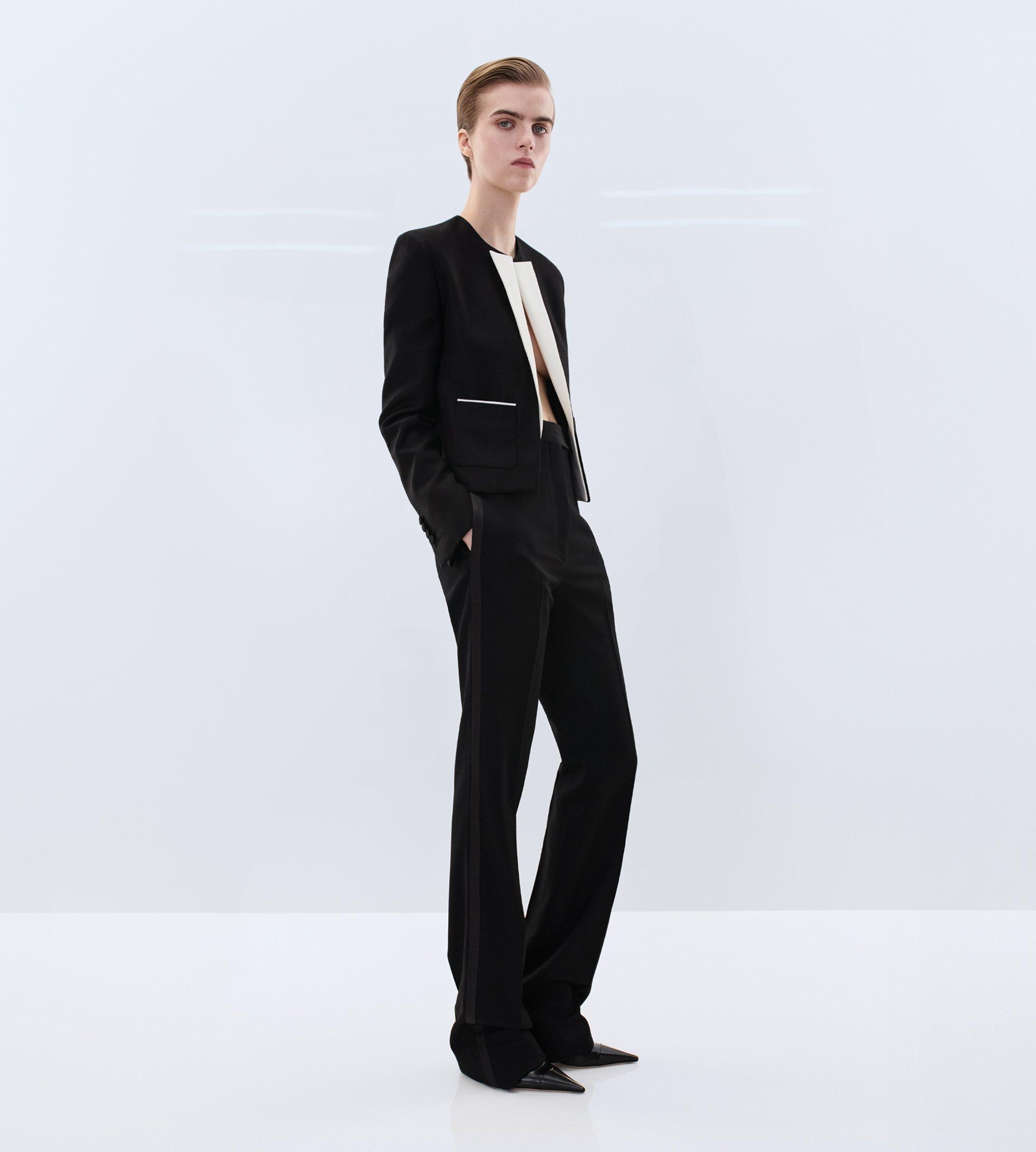 WOOL SILK RADZIMIR SPENCER JACKET WITH CONTRAST DETAILS