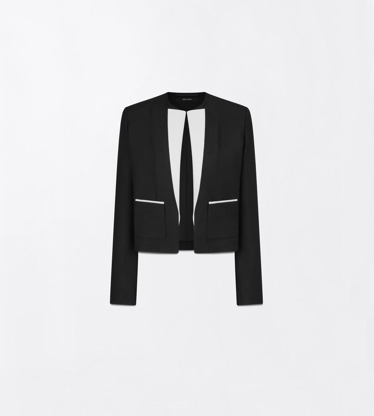 TOM FORD WOOL SILK BLEND BLACK WOOL SILK RADZIMIR SPENCER JACKET WITH CONTRAST DETAILS