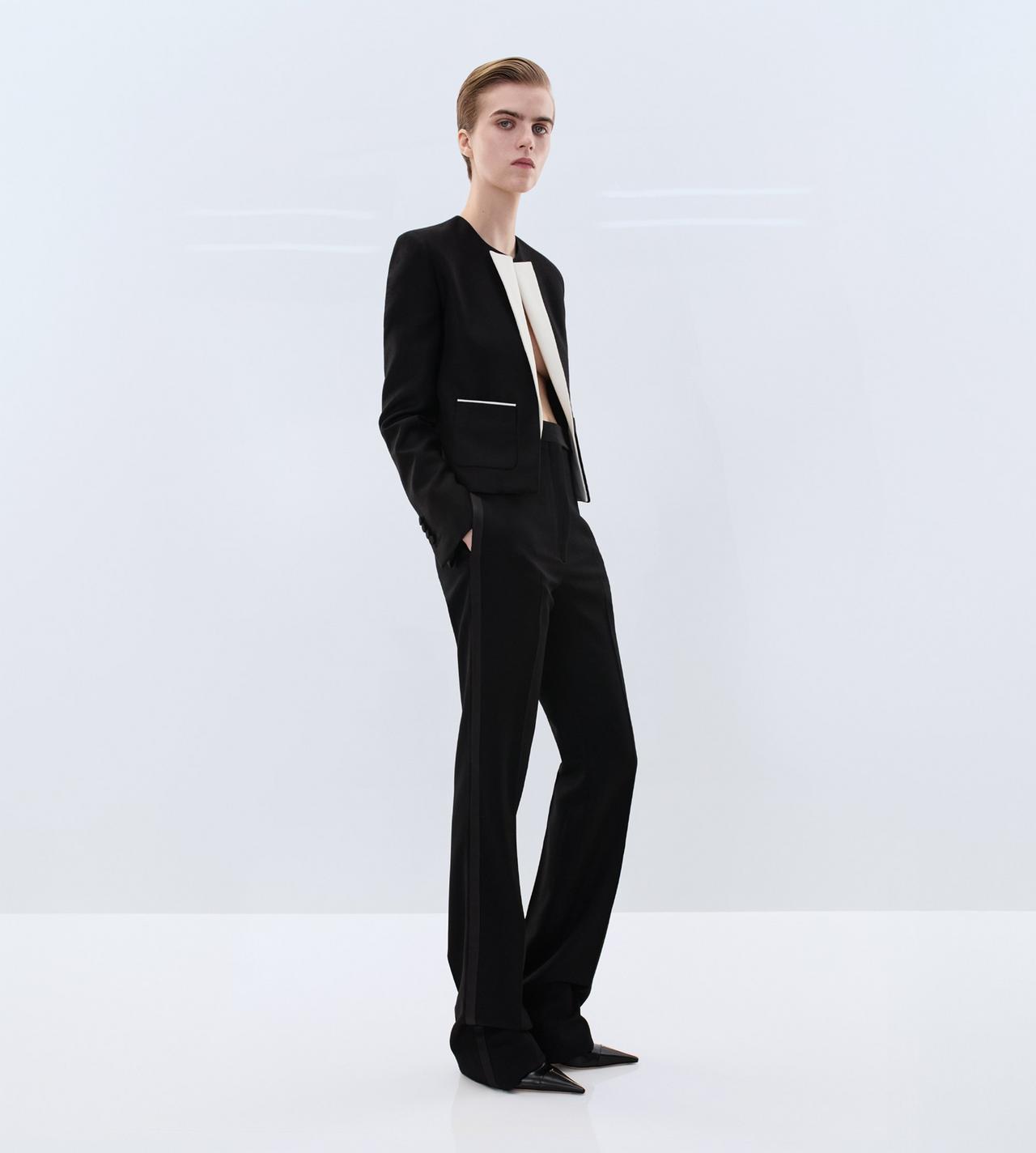 TOM FORD WOOL SILK BLEND BLACK WOOL SILK RADZIMIR SPENCER JACKET WITH CONTRAST DETAILS
