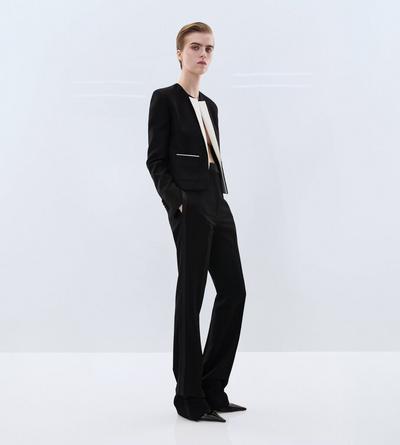 TOM FORD WOOL SILK BLEND BLACK WOOL SILK RADZIMIR SPENCER JACKET WITH CONTRAST DETAILS