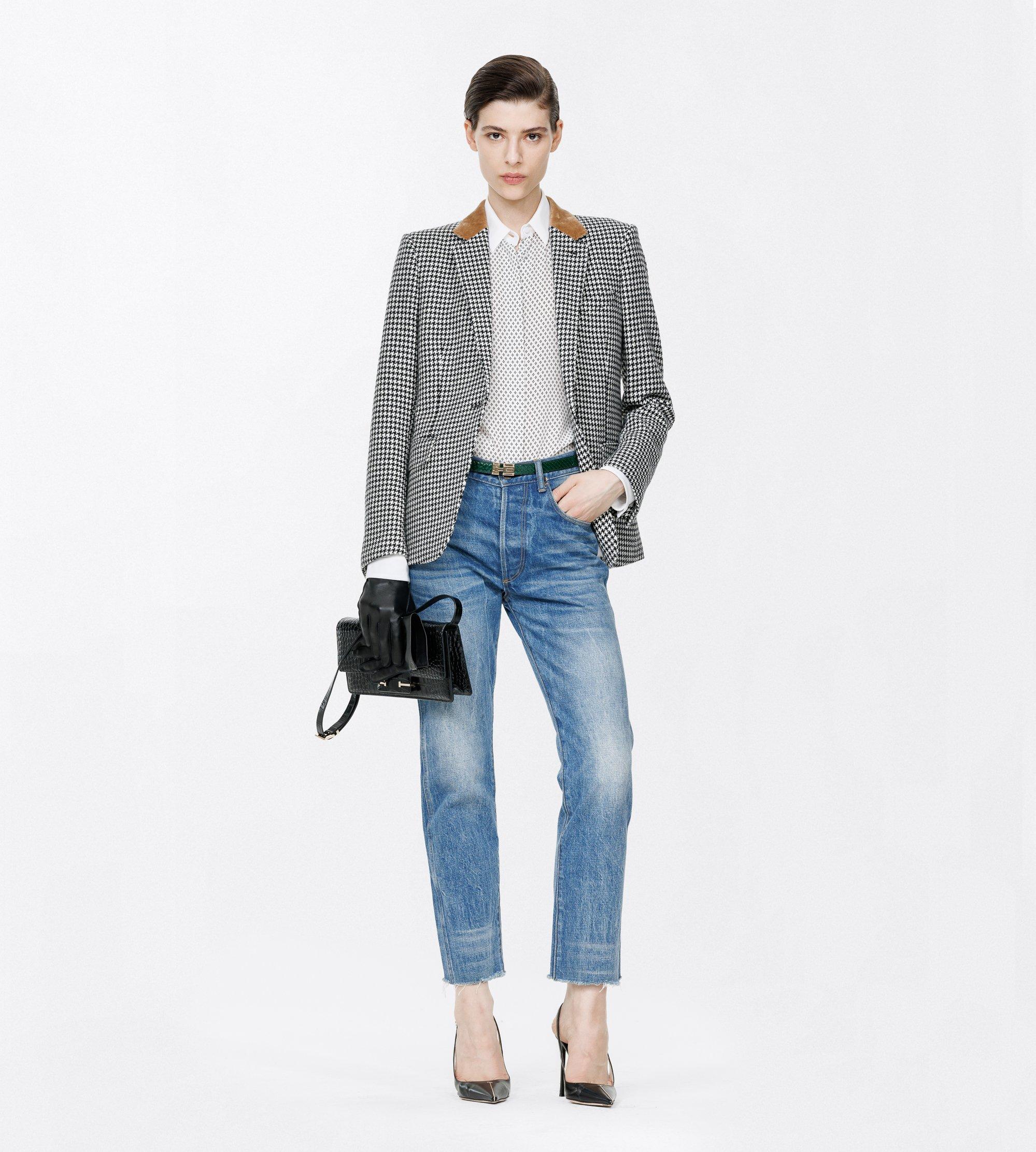 CASHMERE PIED DE POULE SINGLE BREASTED BOYFRIEND JACKET
