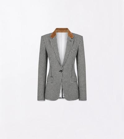 TOM FORD CASHMERE BLACK AND WHITE CASHMERE PIED DE POULE SINGLE BREASTED BOYFRIEND JACKET