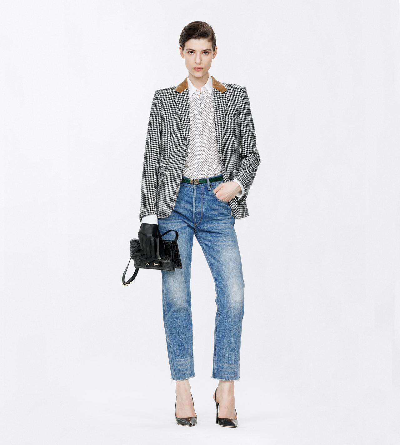 TOM FORD CASHMERE BLACK AND WHITE CASHMERE PIED DE POULE SINGLE BREASTED BOYFRIEND JACKET
