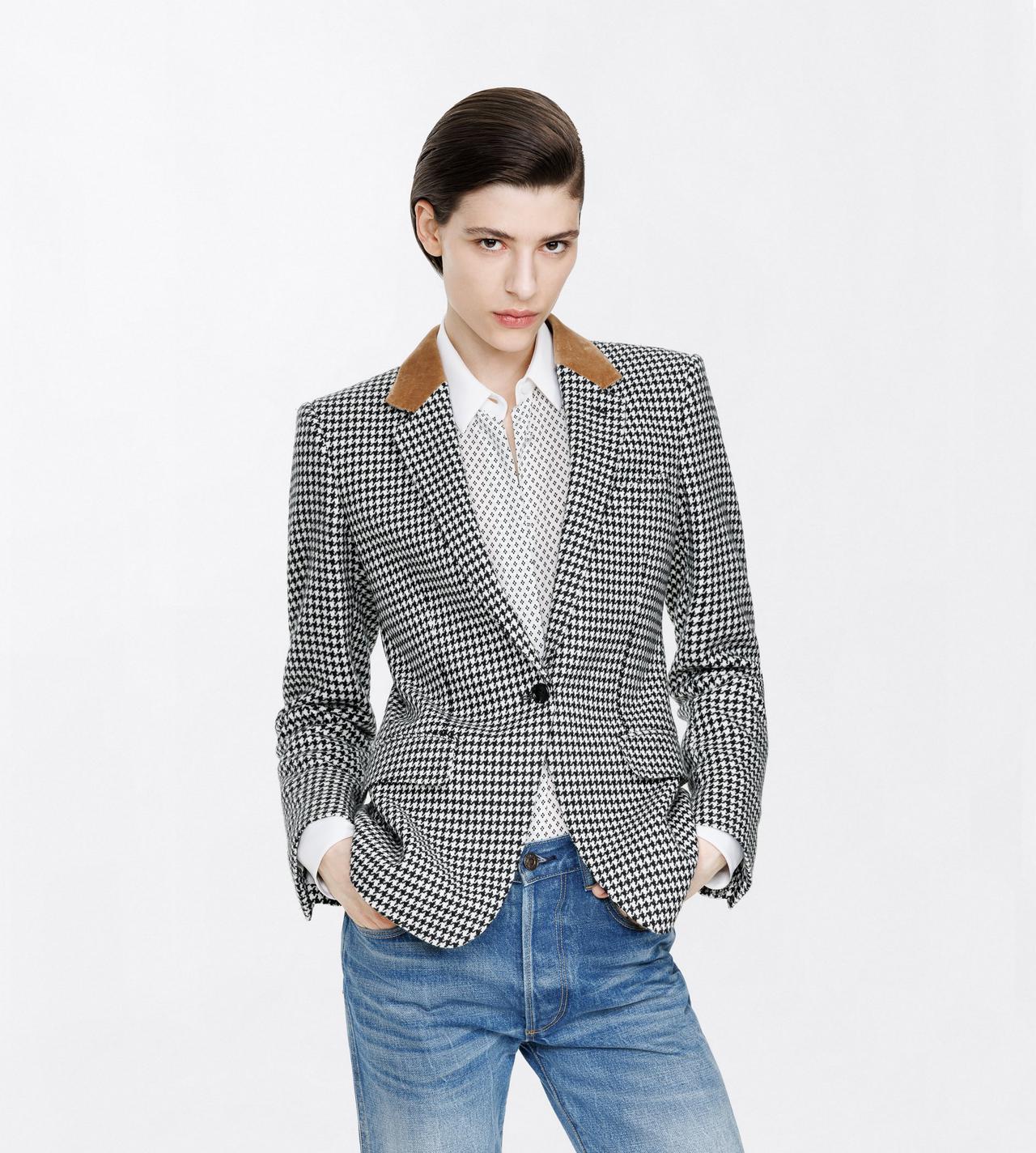 TOM FORD CASHMERE BLACK AND WHITE CASHMERE PIED DE POULE SINGLE BREASTED BOYFRIEND JACKET