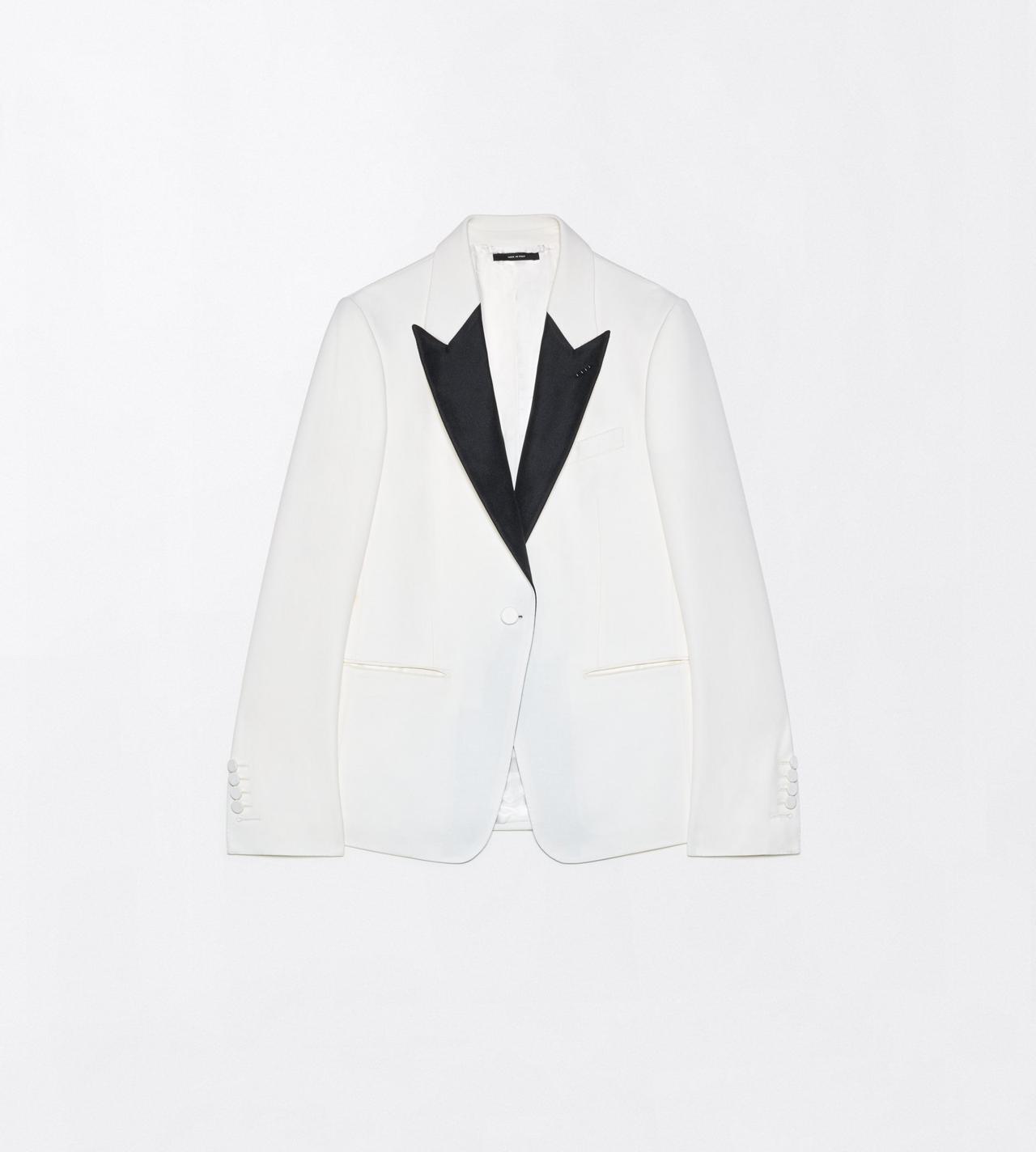 TOM FORD WOOL OFF WHITE SHARP GRAIN DE POUDRE SINGLE BREASTED TUXEDO BOYFRIEND JACKET