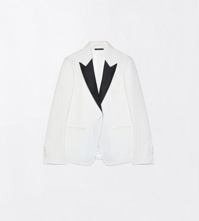TOM FORD WOOL OFF WHITE SHARP GRAIN DE POUDRE SINGLE BREASTED TUXEDO BOYFRIEND JACKET