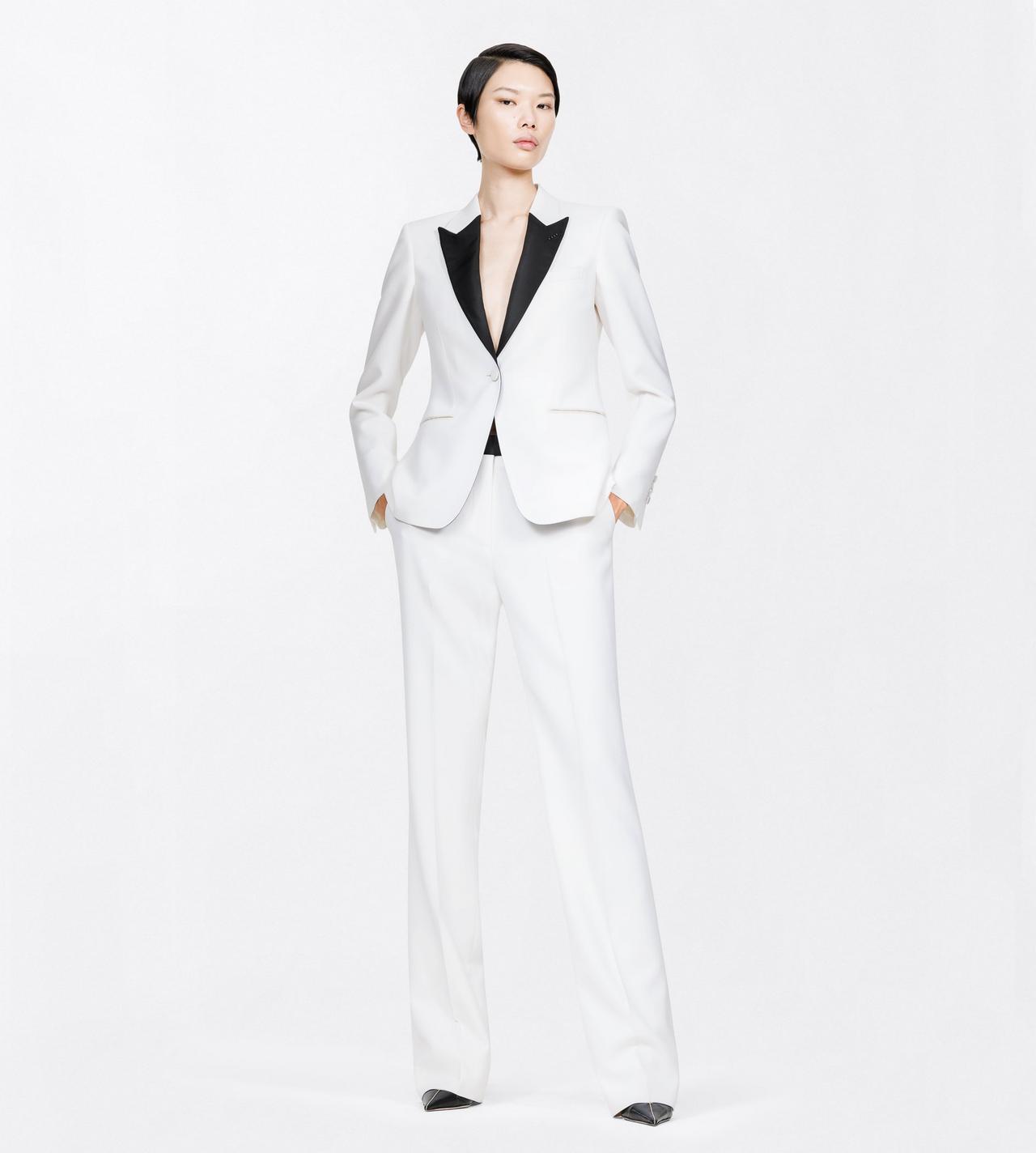 TOM FORD WOOL OFF WHITE SHARP GRAIN DE POUDRE SINGLE BREASTED TUXEDO BOYFRIEND JACKET