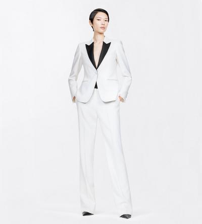 TOM FORD WOOL OFF WHITE SHARP GRAIN DE POUDRE SINGLE BREASTED TUXEDO BOYFRIEND JACKET