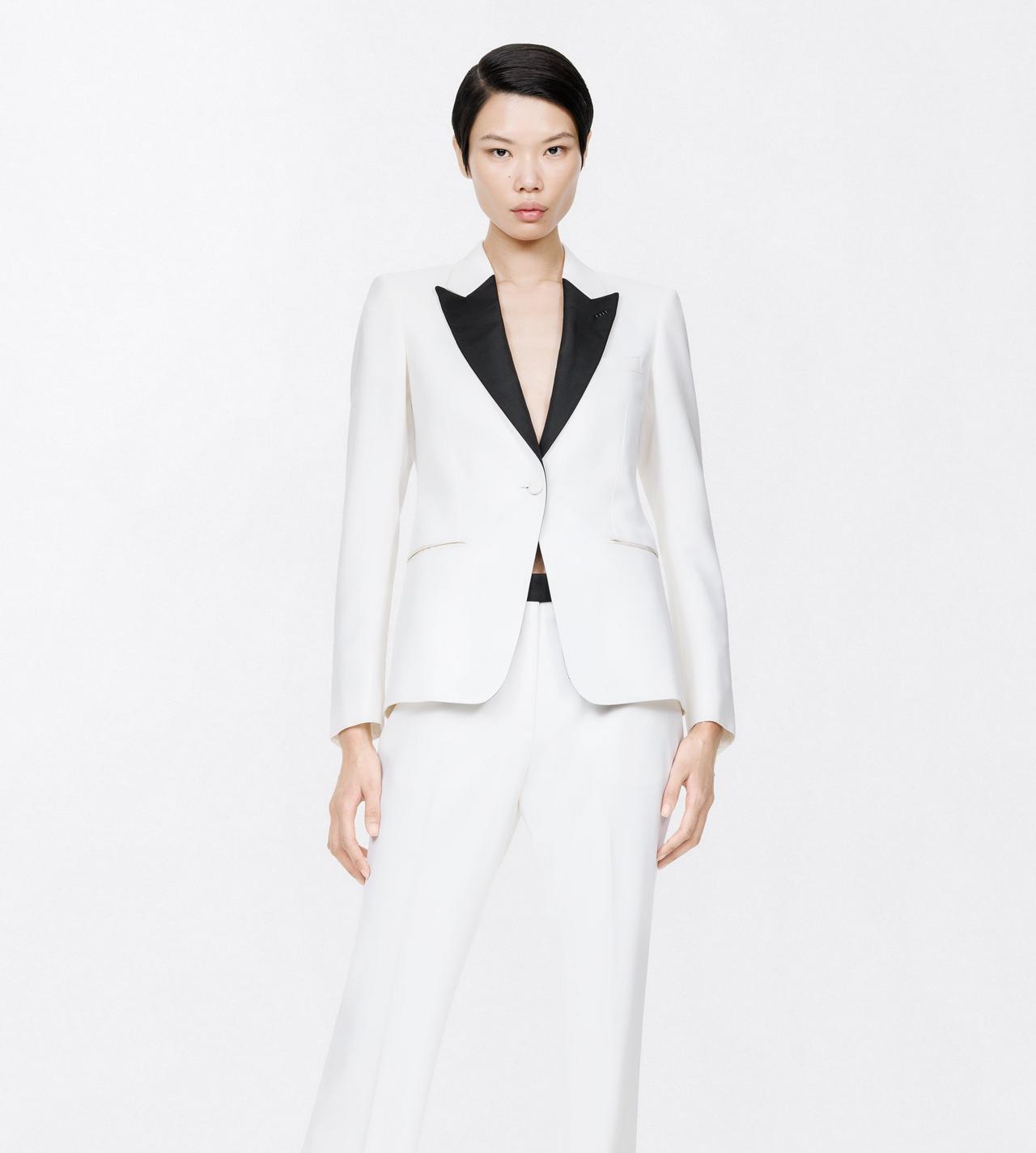TOM FORD WOOL OFF WHITE SHARP GRAIN DE POUDRE SINGLE BREASTED TUXEDO BOYFRIEND JACKET
