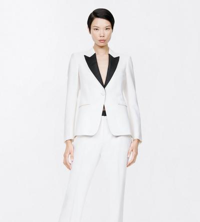TOM FORD WOOL OFF WHITE SHARP GRAIN DE POUDRE SINGLE BREASTED TUXEDO BOYFRIEND JACKET