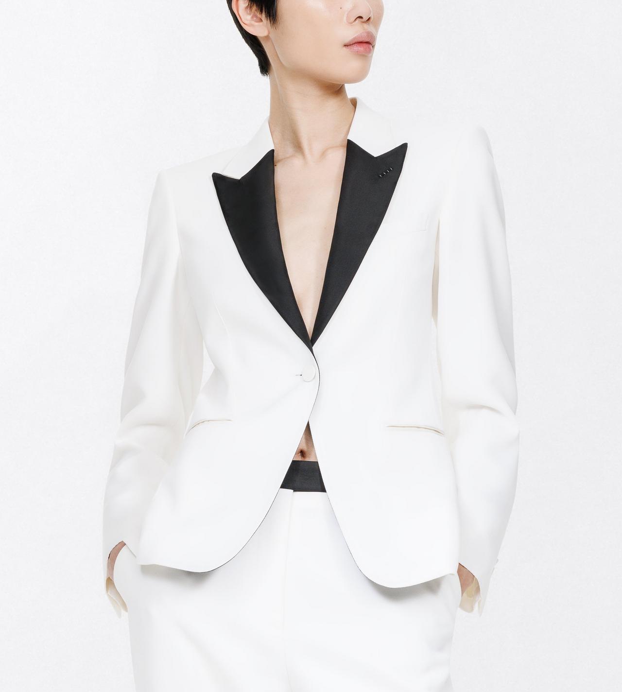 TOM FORD WOOL OFF WHITE SHARP GRAIN DE POUDRE SINGLE BREASTED TUXEDO BOYFRIEND JACKET