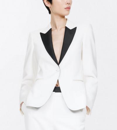 TOM FORD WOOL OFF WHITE SHARP GRAIN DE POUDRE SINGLE BREASTED TUXEDO BOYFRIEND JACKET