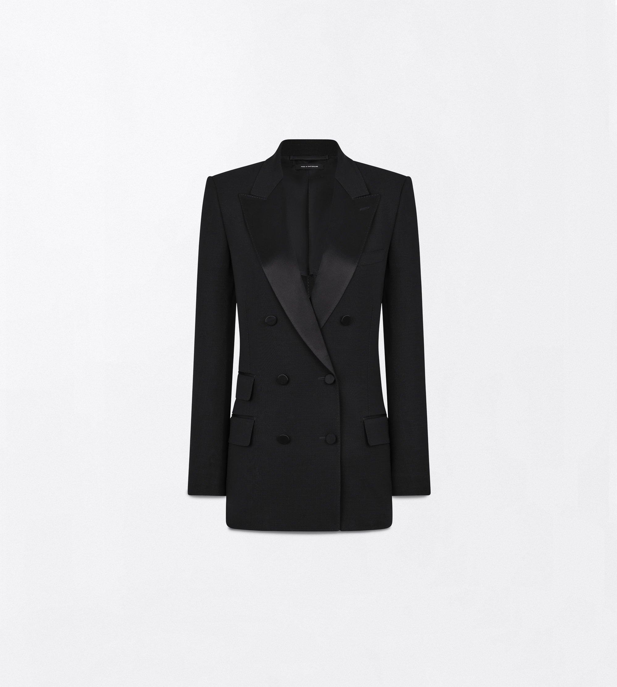 LIGHT VIRGIN WOOL DOUBLE BREASTED PEAK LAPEL TUXEDO JACKET