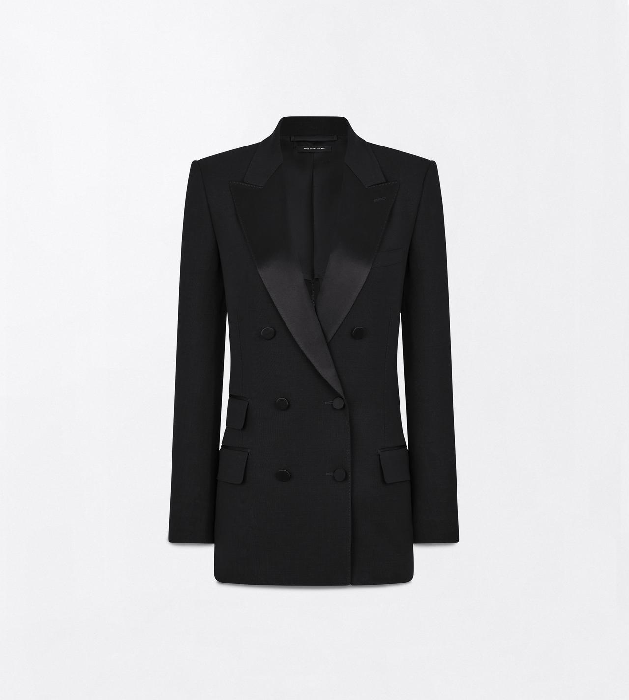 TOM FORD  BLACK LIGHT VIRGIN WOOL DOUBLE BREASTED PEAK LAPEL TUXEDO JACKET