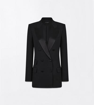 TOM FORD  BLACK LIGHT VIRGIN WOOL DOUBLE BREASTED PEAK LAPEL TUXEDO JACKET