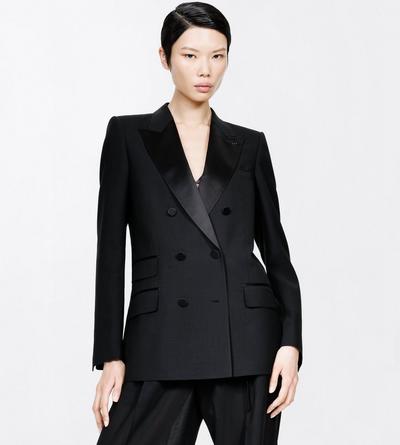 TOM FORD  BLACK LIGHT VIRGIN WOOL DOUBLE BREASTED PEAK LAPEL TUXEDO JACKET
