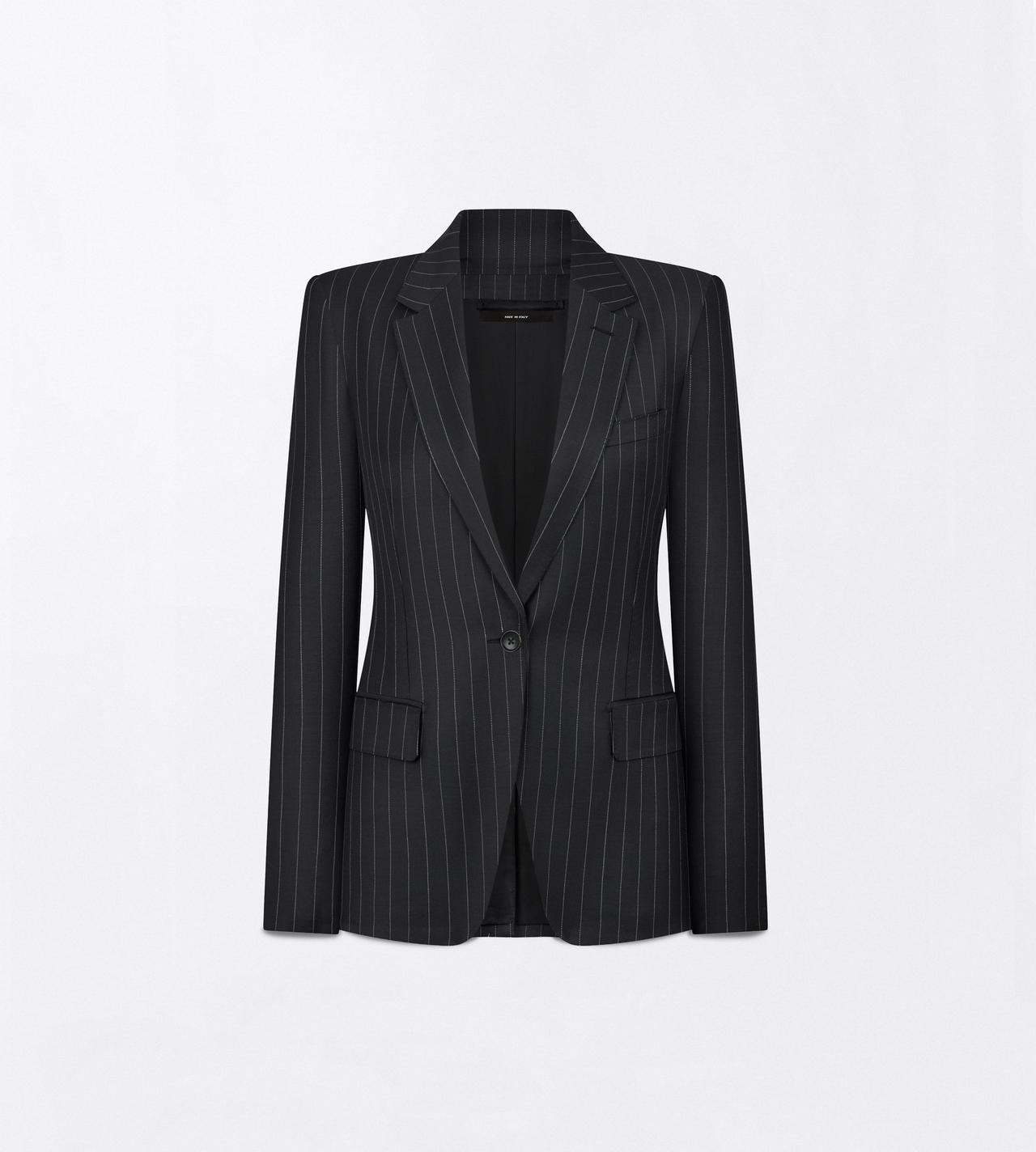 TOM FORD WOOL MOHAIR BLEND BLACK AND WHITE CHALK STRIPE WOOL MOHAIR SINGLE BREASTED BOYFRIEND JACKET
