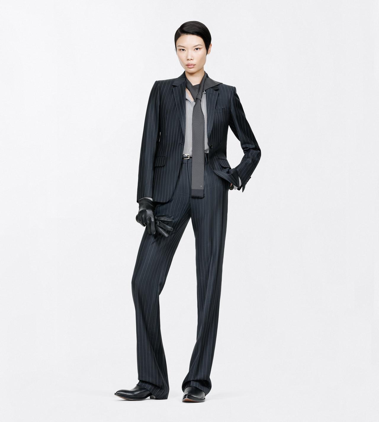 TOM FORD WOOL MOHAIR BLEND BLACK AND WHITE CHALK STRIPE WOOL MOHAIR SINGLE BREASTED BOYFRIEND JACKET