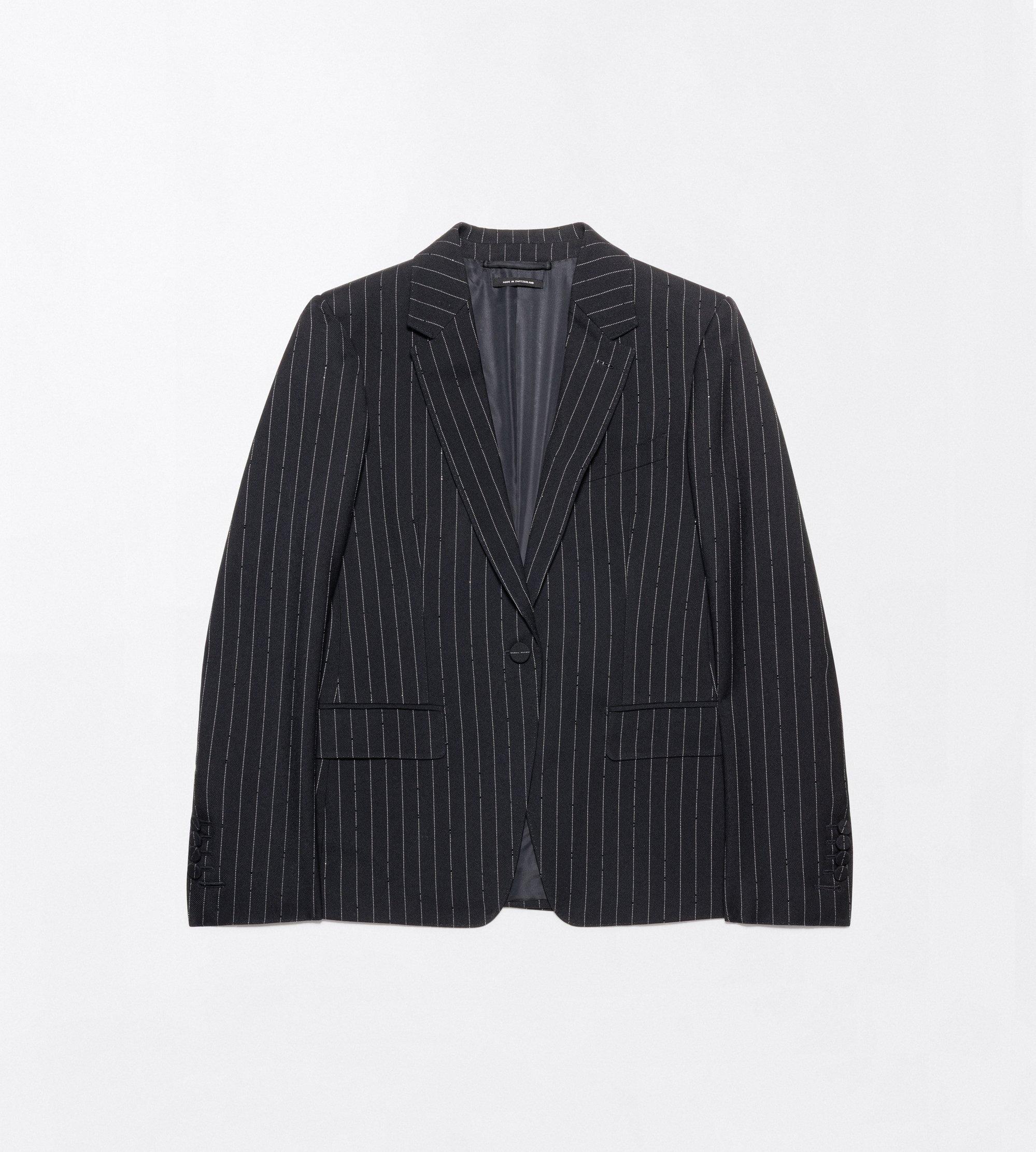 CHALK STRIPED HOTFIX EMBROIDERY ON WOOL BOYFRIEND JACKET