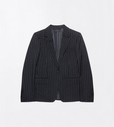 TOM FORD WOOL BLACK CHALK STRIPED HOTFIX EMBROIDERY ON WOOL BOYFRIEND JACKET
