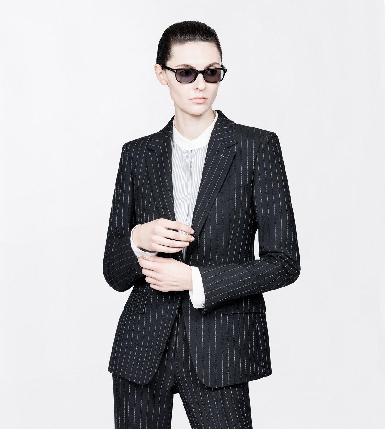TOM FORD WOOL BLACK CHALK STRIPED HOTFIX EMBROIDERY ON WOOL BOYFRIEND JACKET