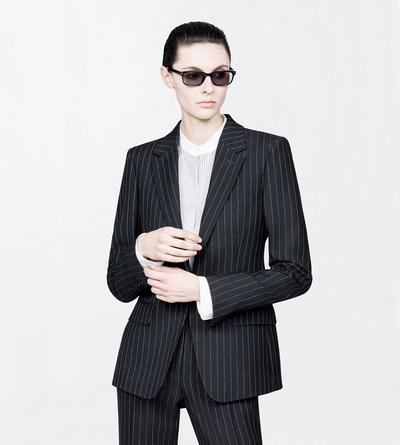 TOM FORD WOOL BLACK CHALK STRIPED HOTFIX EMBROIDERY ON WOOL BOYFRIEND JACKET