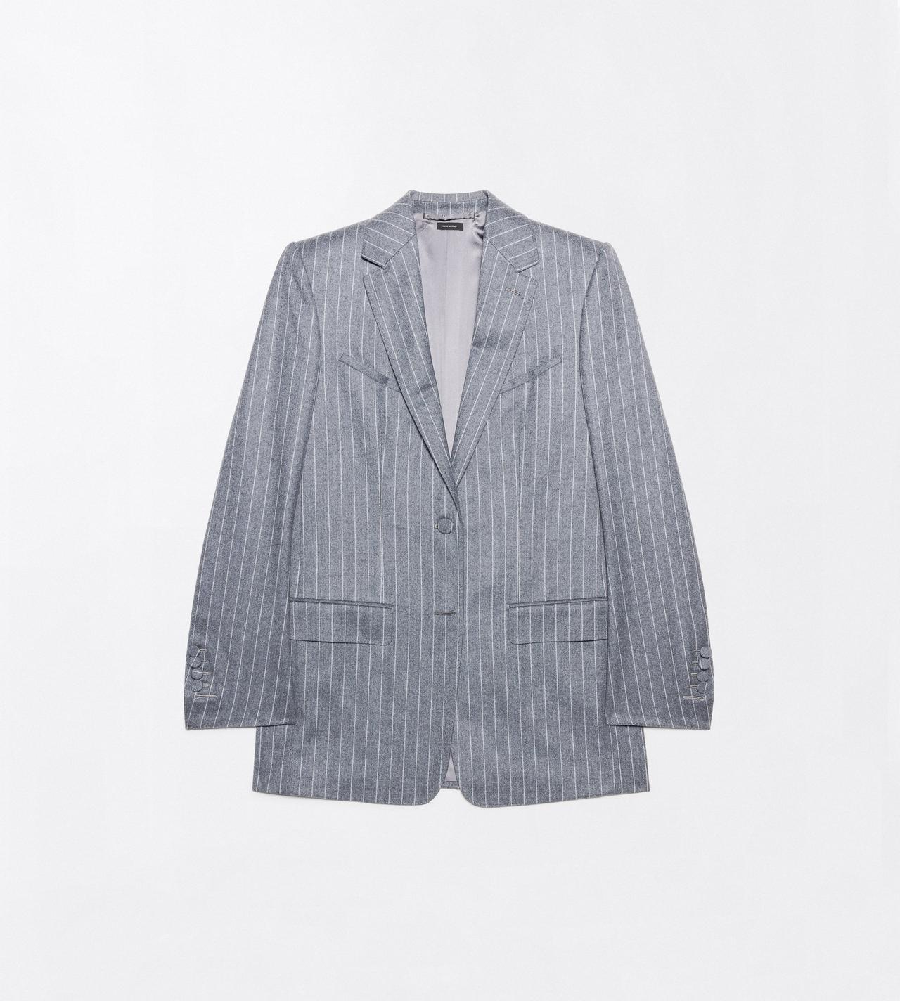 TOM FORD WOOL GREY+WHITE STRIPED FLANNEL WESTERN JACKET