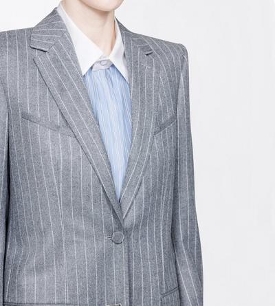 TOM FORD WOOL GREY+WHITE STRIPED FLANNEL WESTERN JACKET
