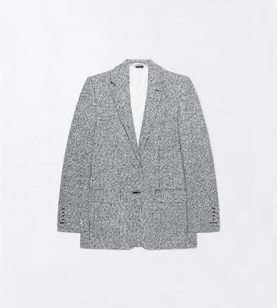 TOM FORD TWEED CREAM + BLACK SEQUINED BROKEN CHEVRONS TWEED WOOL BLEND WESTERN JACKET