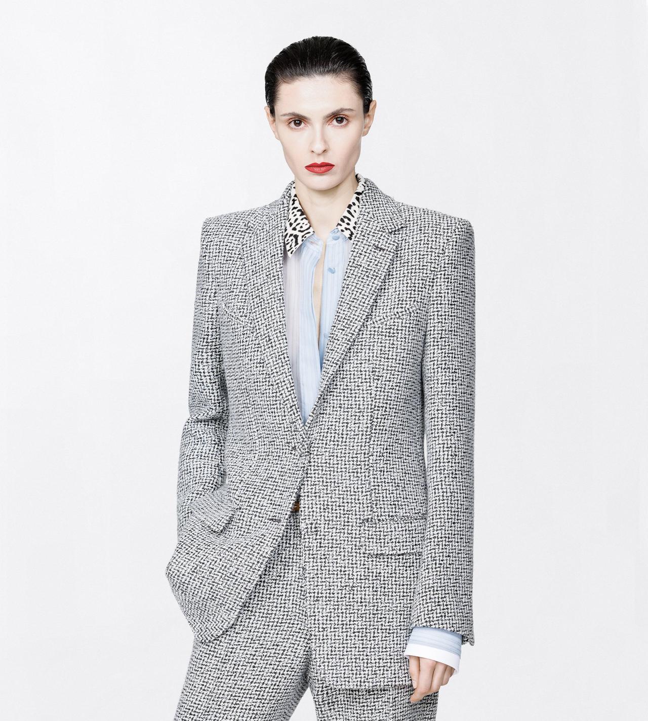 TOM FORD TWEED CREAM + BLACK SEQUINED BROKEN CHEVRONS TWEED WOOL BLEND WESTERN JACKET