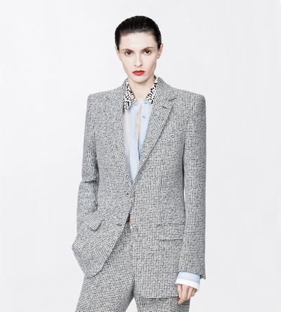 TOM FORD TWEED CREAM + BLACK SEQUINED BROKEN CHEVRONS TWEED WOOL BLEND WESTERN JACKET