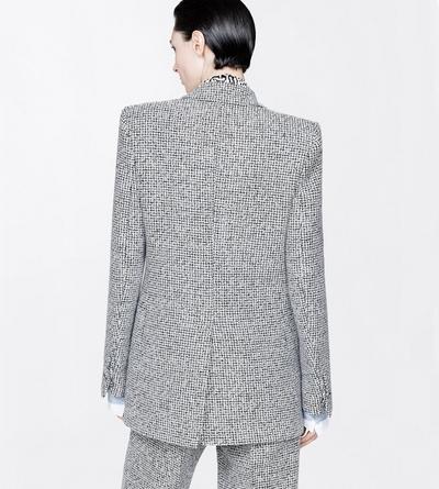 TOM FORD TWEED CREAM + BLACK SEQUINED BROKEN CHEVRONS TWEED WOOL BLEND WESTERN JACKET