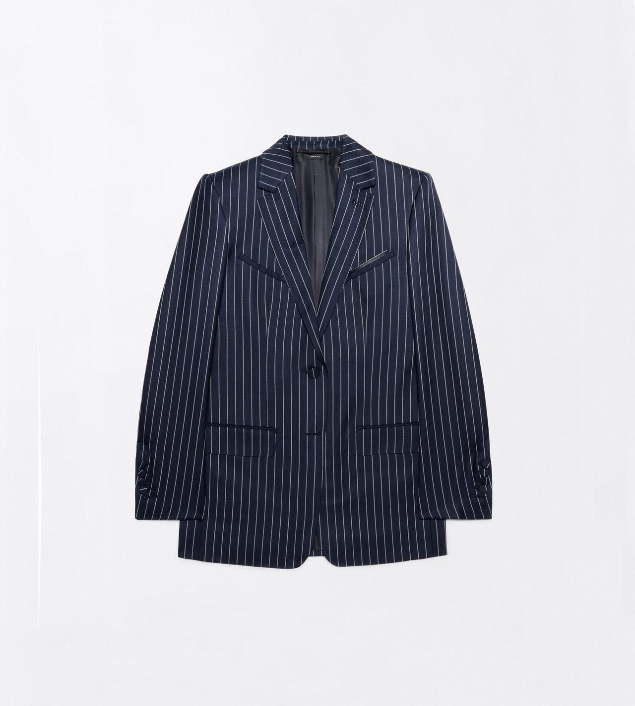 TOM FORD WOOL COMBO BLUE & WHITE CORDED CHALK STRIPE WOOL WESTERN JACKET