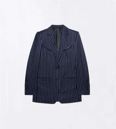 TOM FORD WOOL COMBO BLUE & WHITE CORDED CHALK STRIPE WOOL WESTERN JACKET