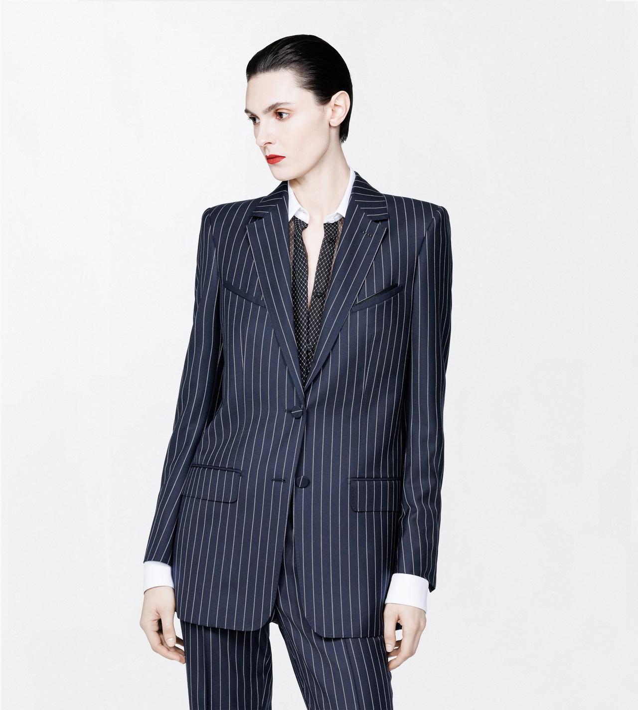 TOM FORD WOOL COMBO BLUE & WHITE CORDED CHALK STRIPE WOOL WESTERN JACKET