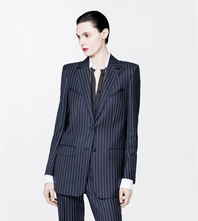 TOM FORD WOOL COMBO BLUE & WHITE CORDED CHALK STRIPE WOOL WESTERN JACKET